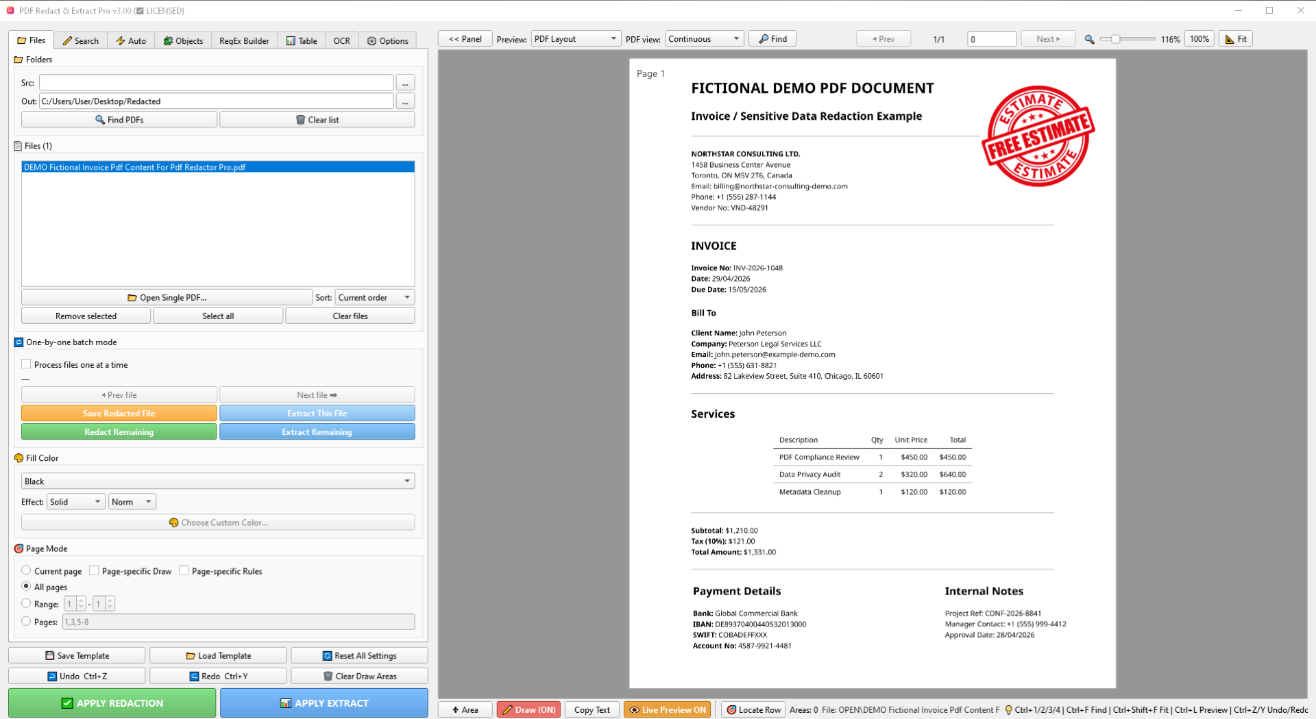 PDF Redact & Extract Pro v3.0 main interface