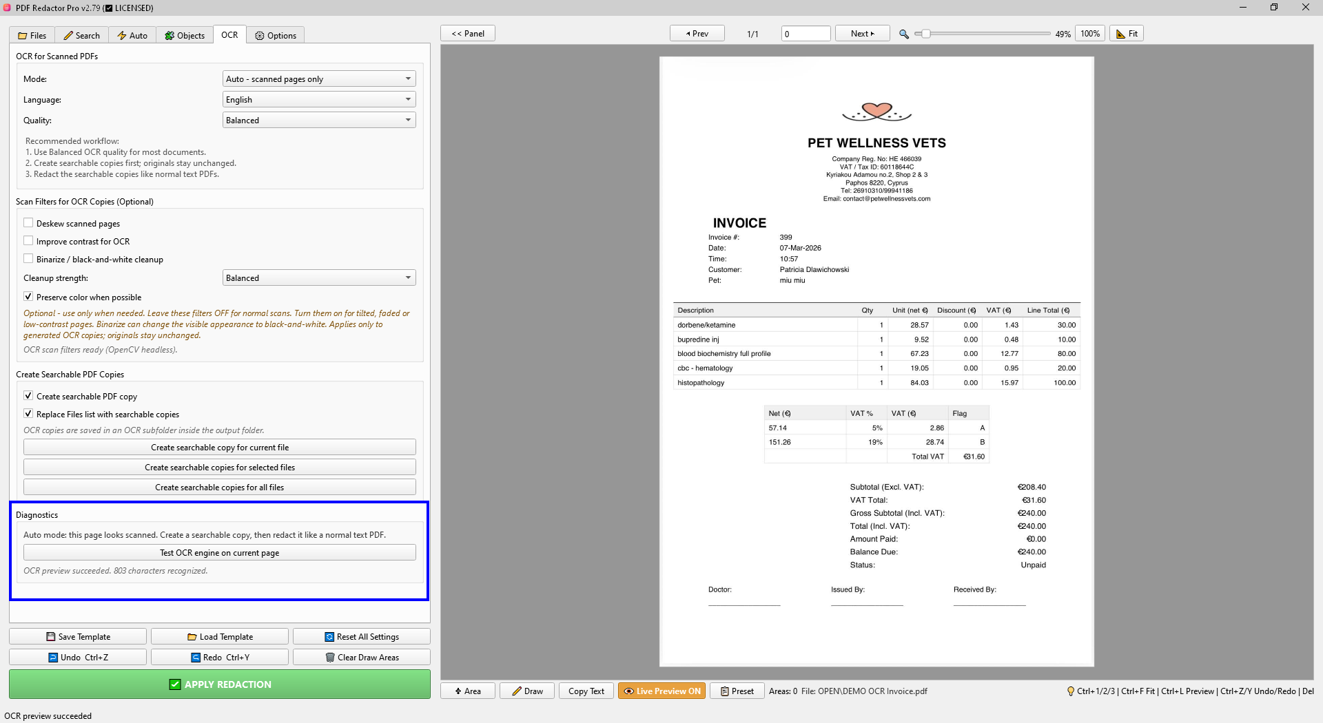 OCR Diagnostics