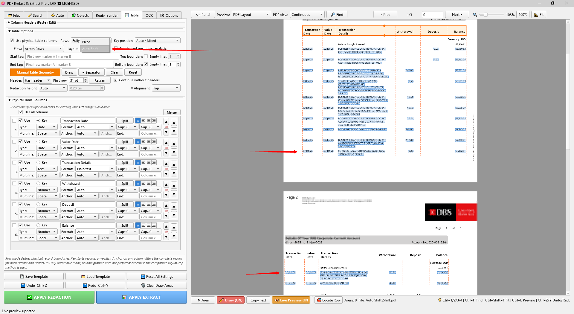 Auto Shift table alignment