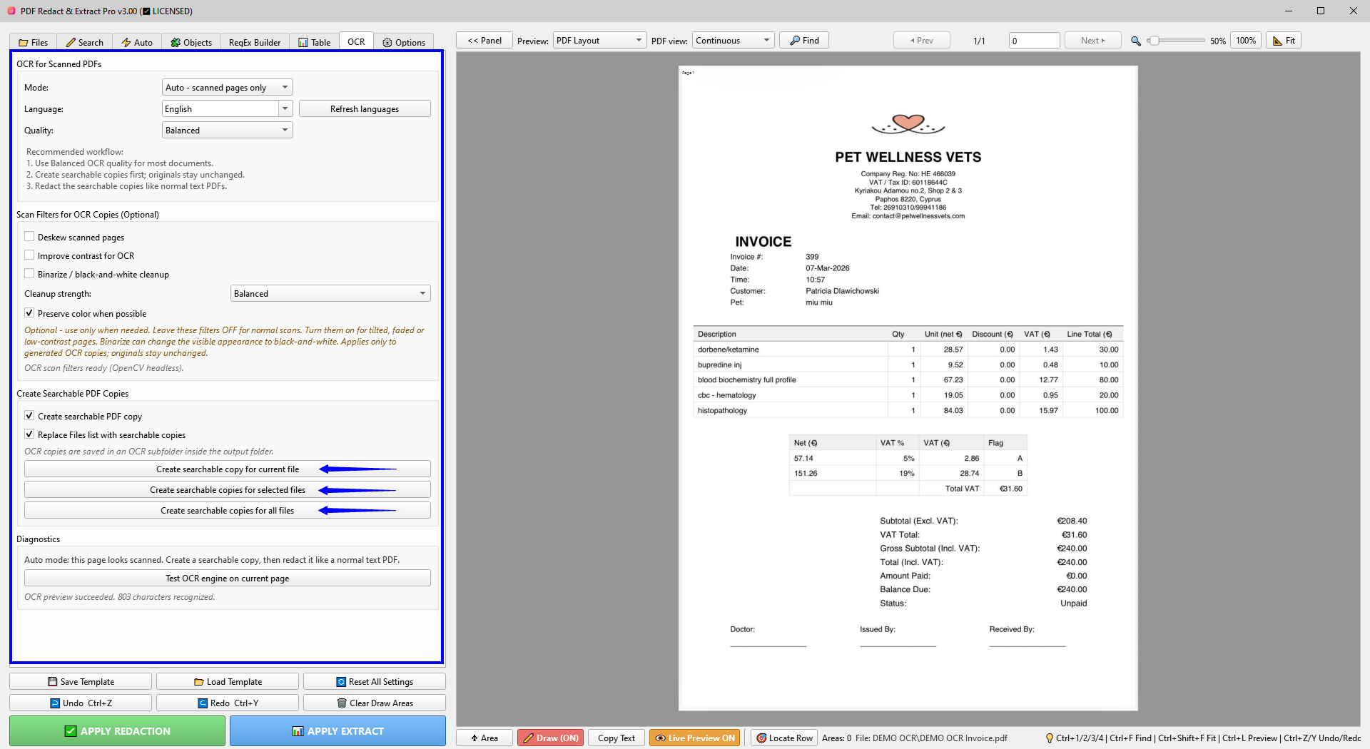 OCR settings
